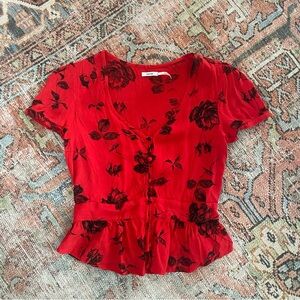 URBAN OUTFITTERS Kimchi Blue Red Floral Blouse
